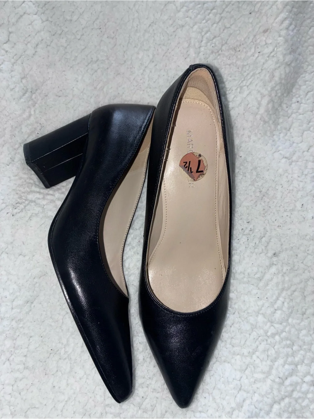 Marc Fisher Black Leather Round-Toe Flats
